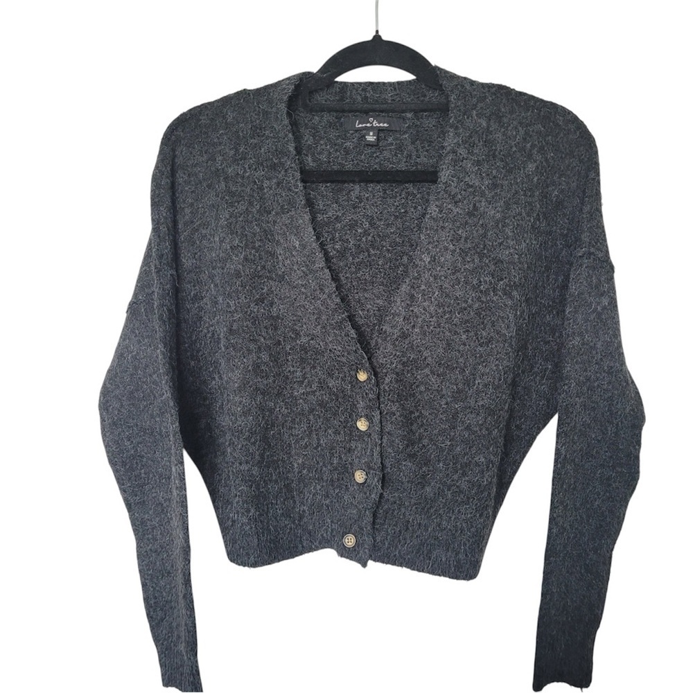 NWOT Love Tree gray knit button down cardigan size M